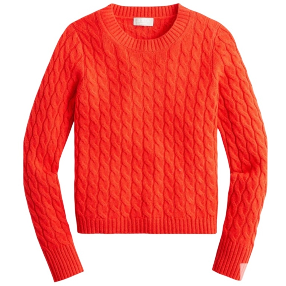J Crew Cashmere Cable Knit Crewneck Sweater Top Red Women's Size Medium